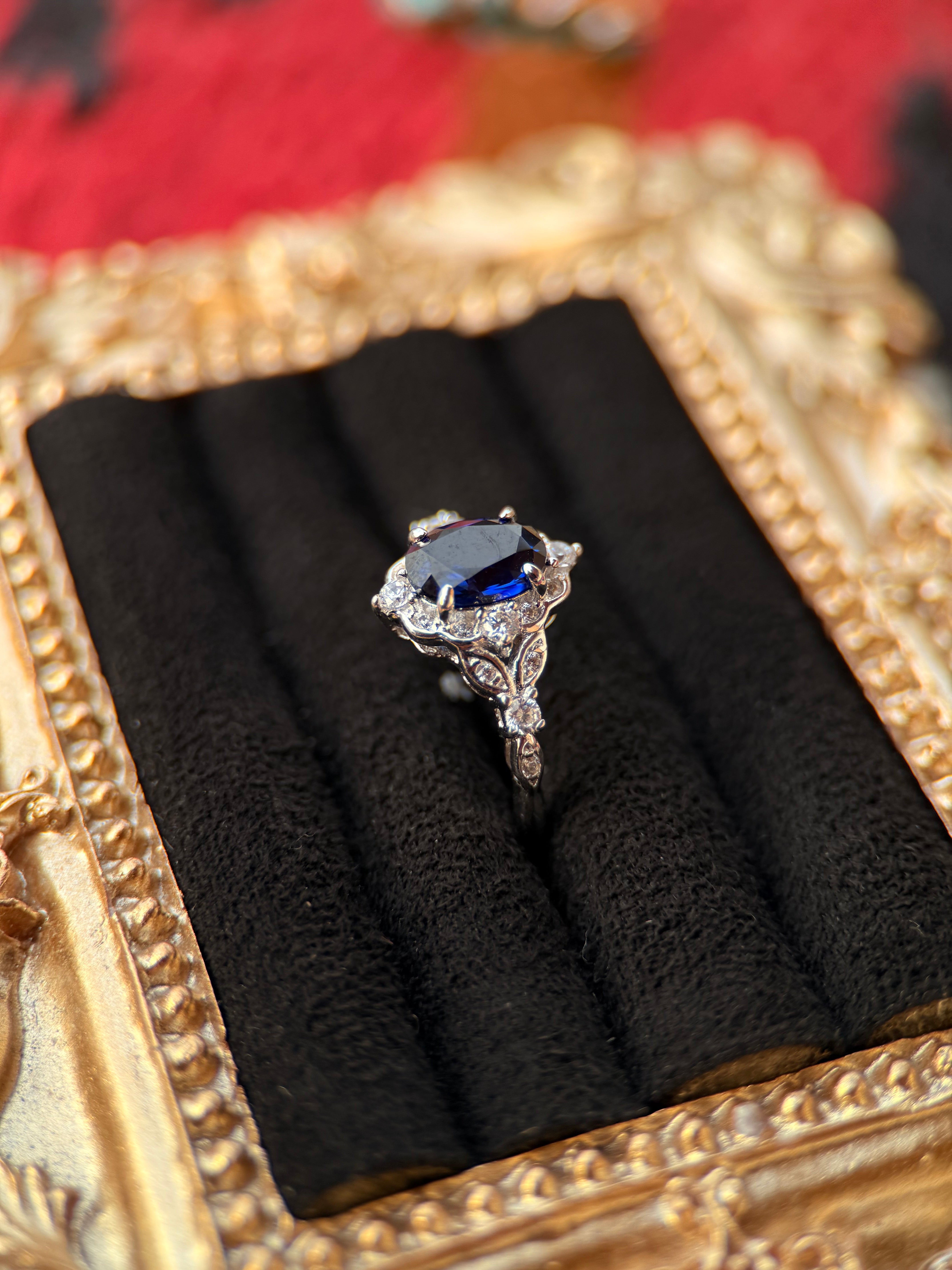 STERLING ART DECO SAPPHIRE.