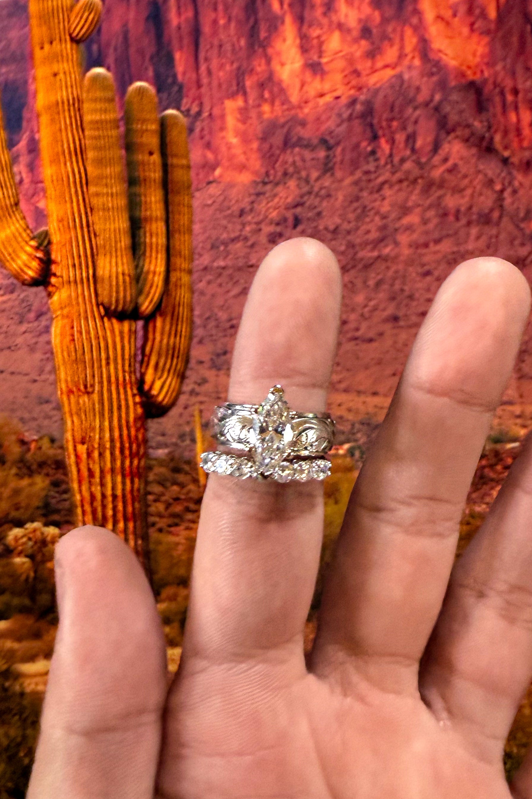 OVERLAY MARQUISE ENGAGEMENT RING.