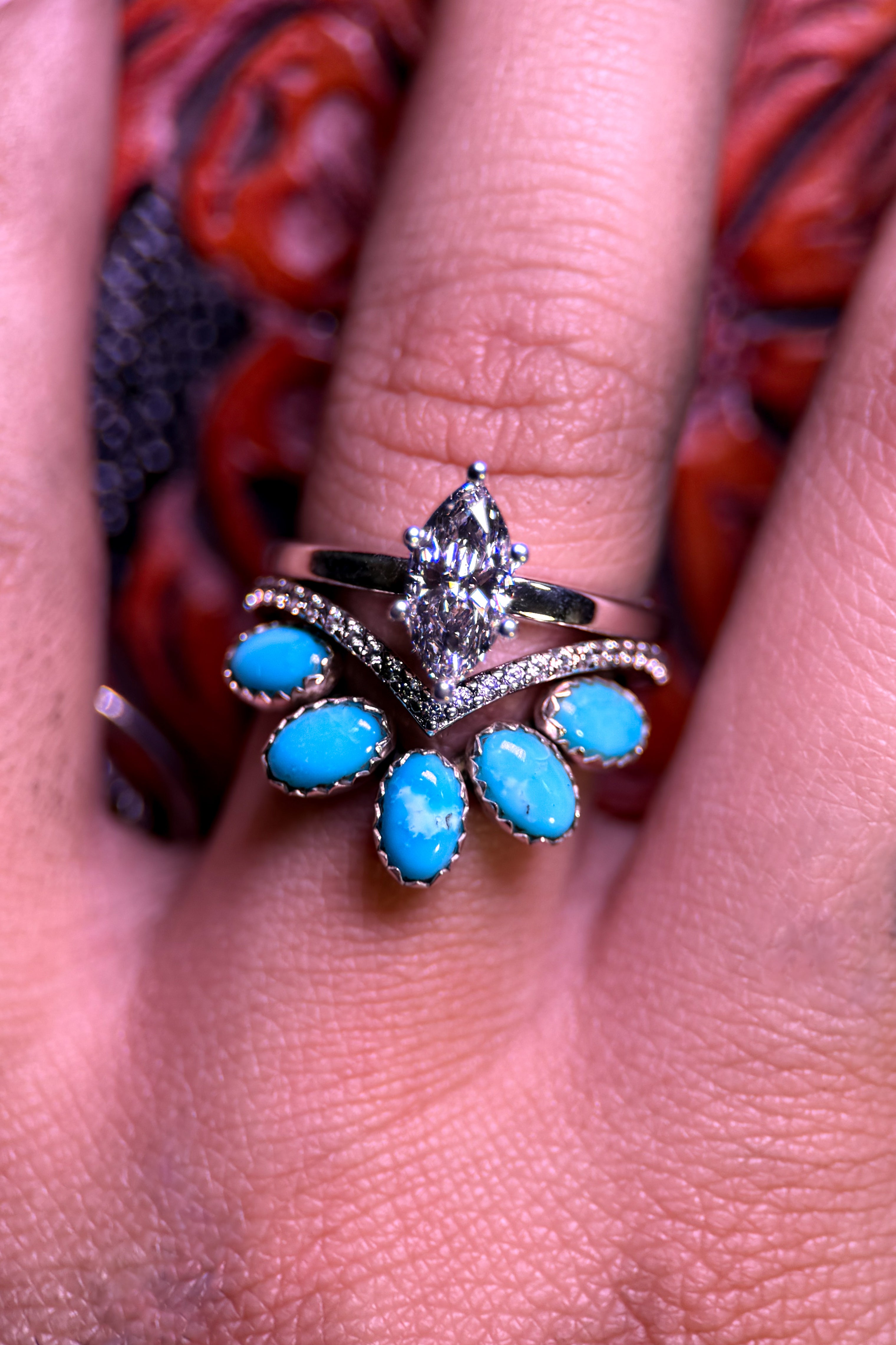 TURQUOISE 4 X 6 SILVER WEDDING BANDS.