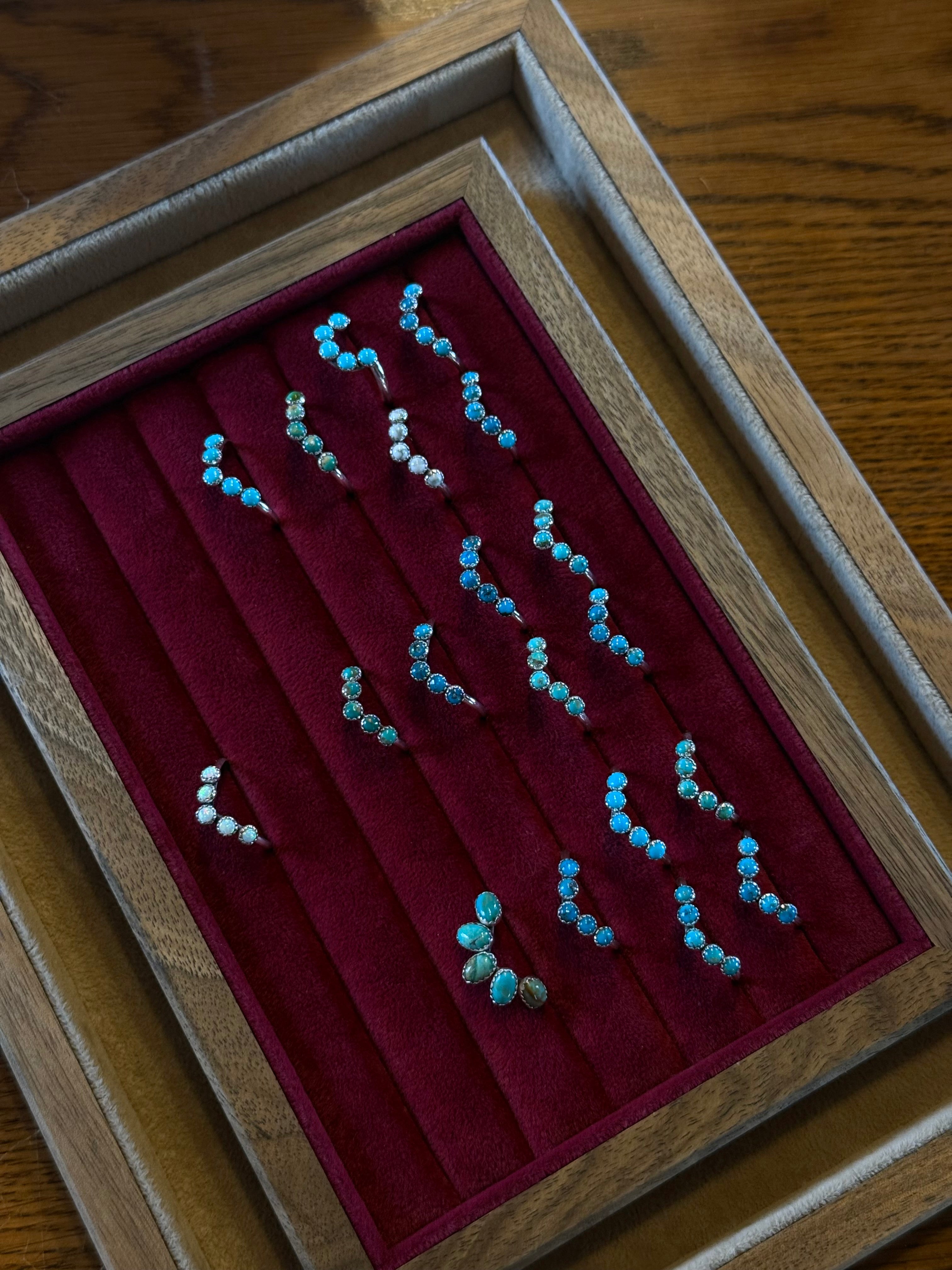 TURQUOISE 3MM STRAIGHT SILVER WEDDING BANDS.