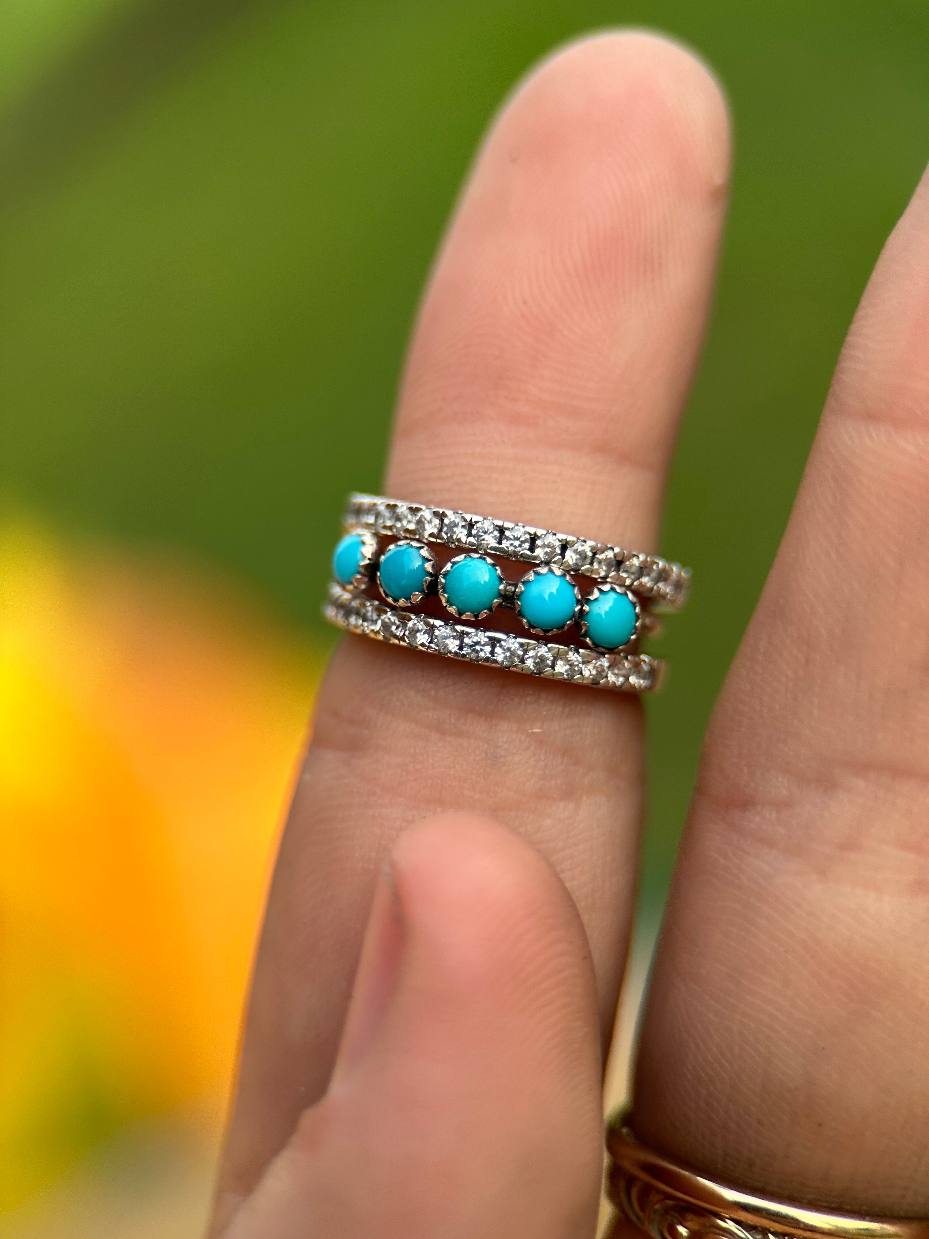 TURQUOISE 3MM STRAIGHT SILVER WEDDING BANDS.