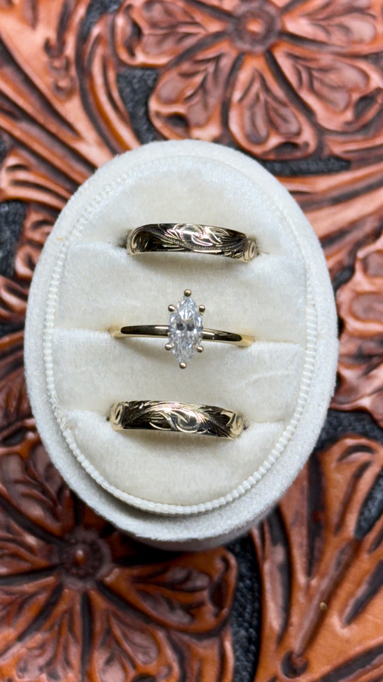 MARQUISE MOISSANITE 14k YELLOW GOLD SET.