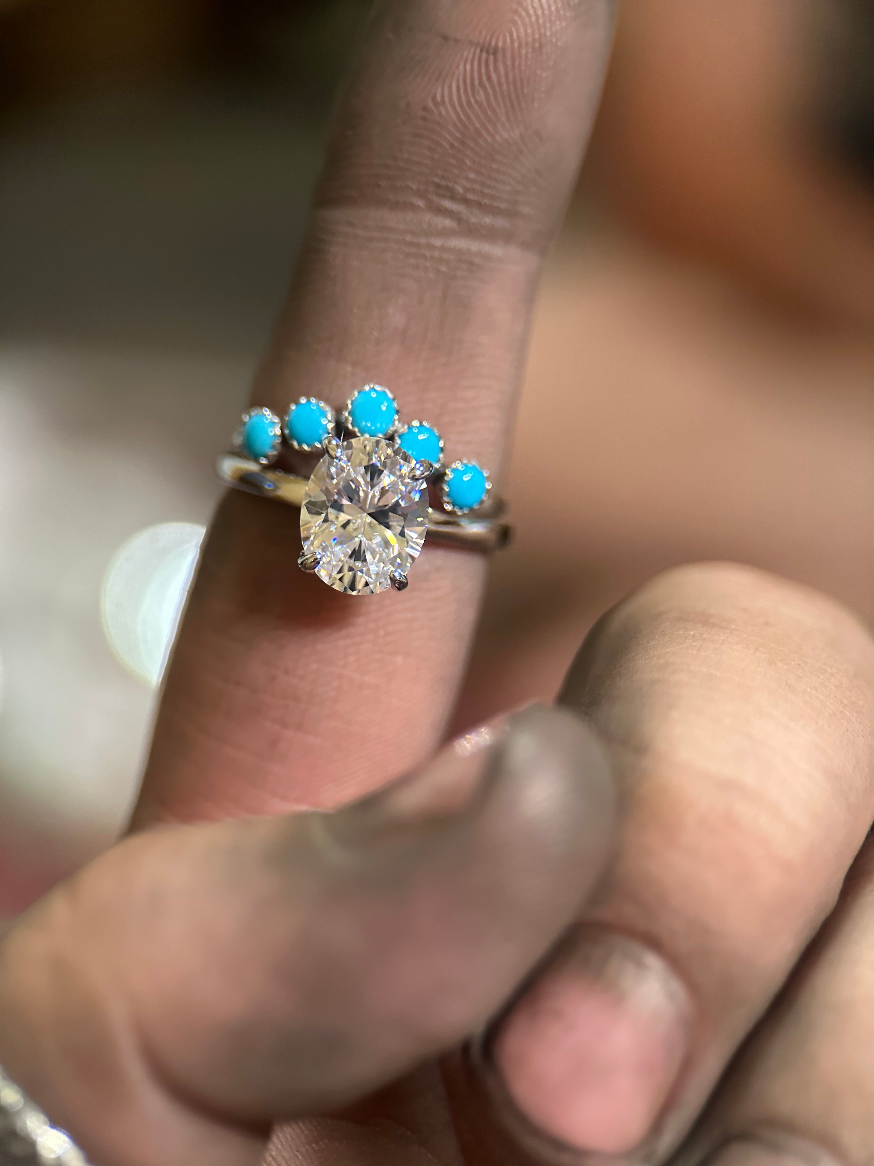 ORIGINAL OVAL SOLITAIRE TWO RING SET.