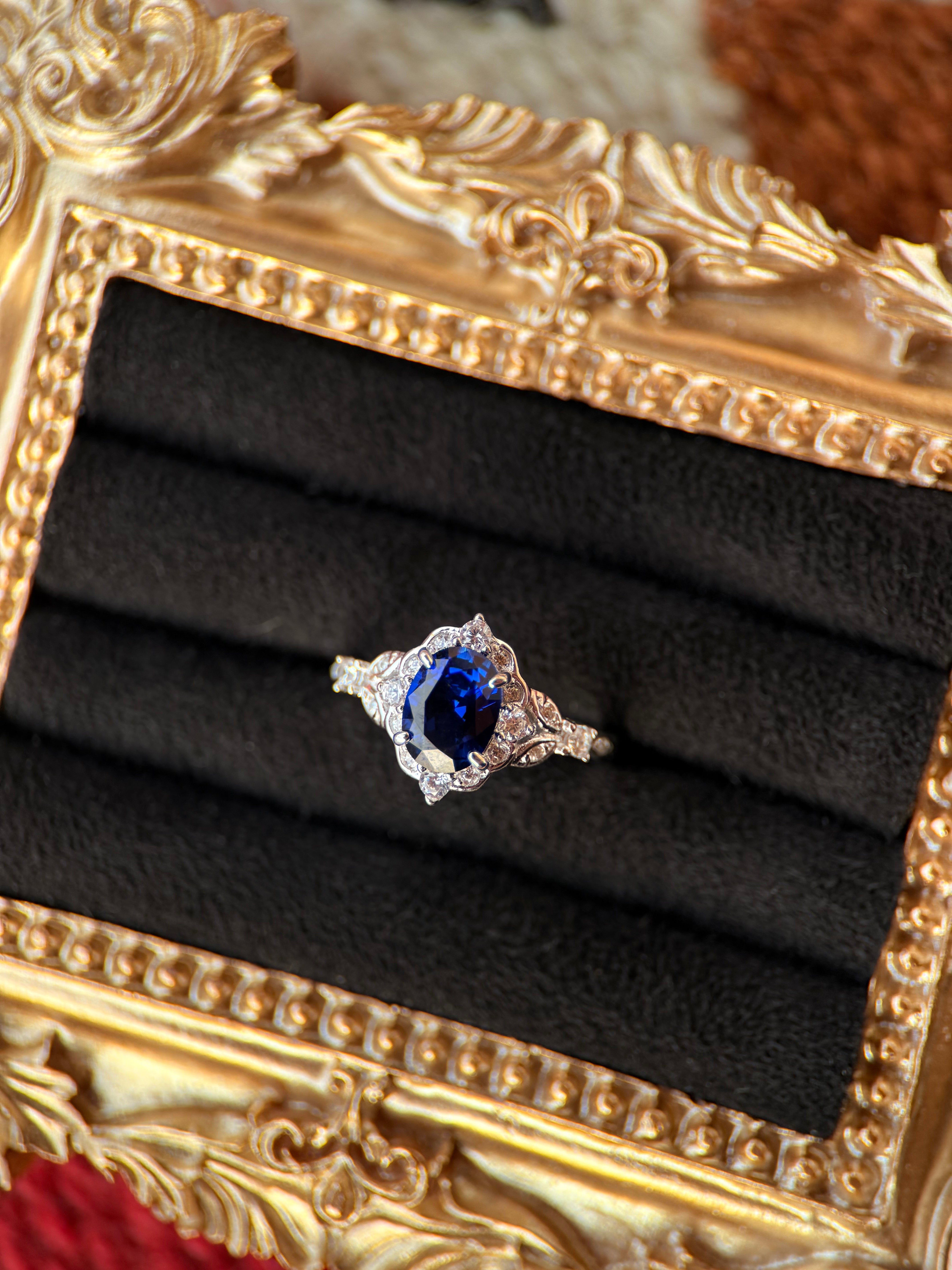 STERLING ART DECO SAPPHIRE.