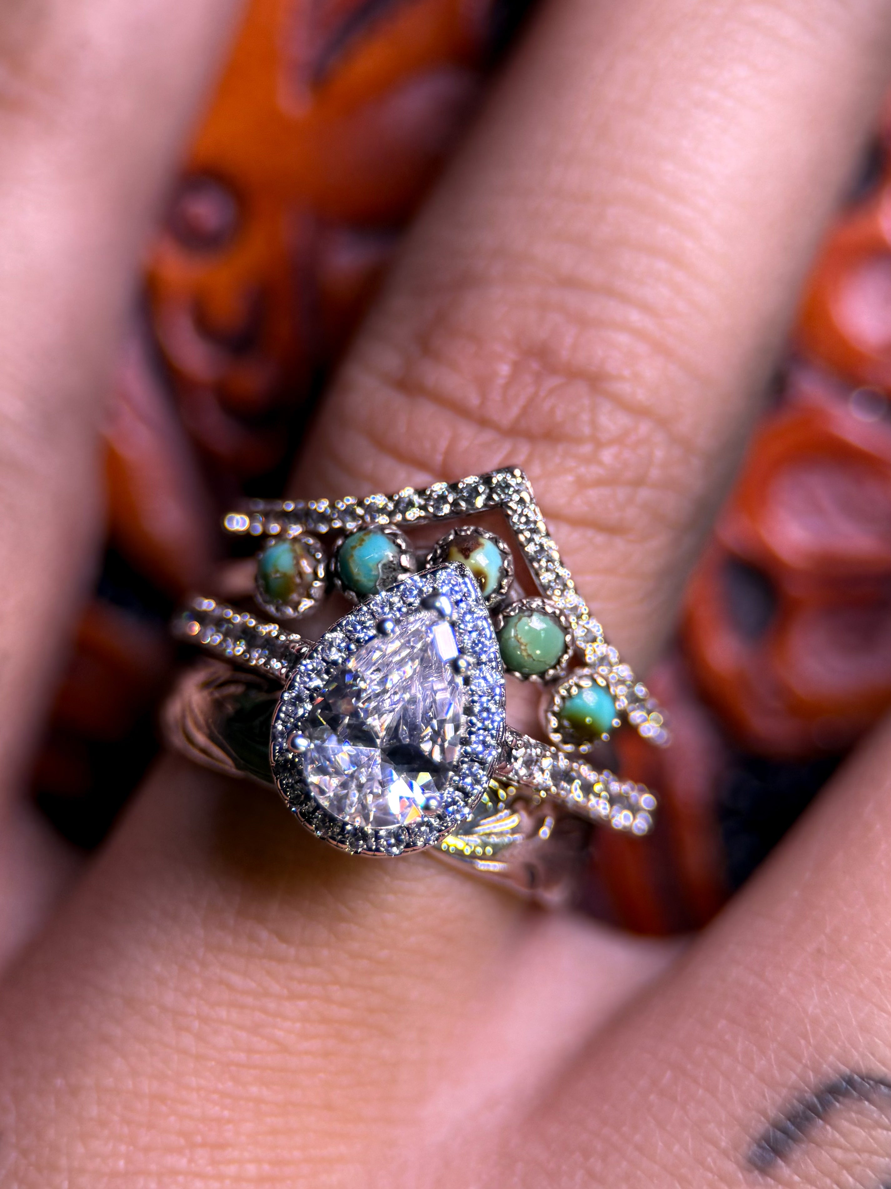 TURQUOISE 3MM STRAIGHT SILVER WEDDING BANDS.