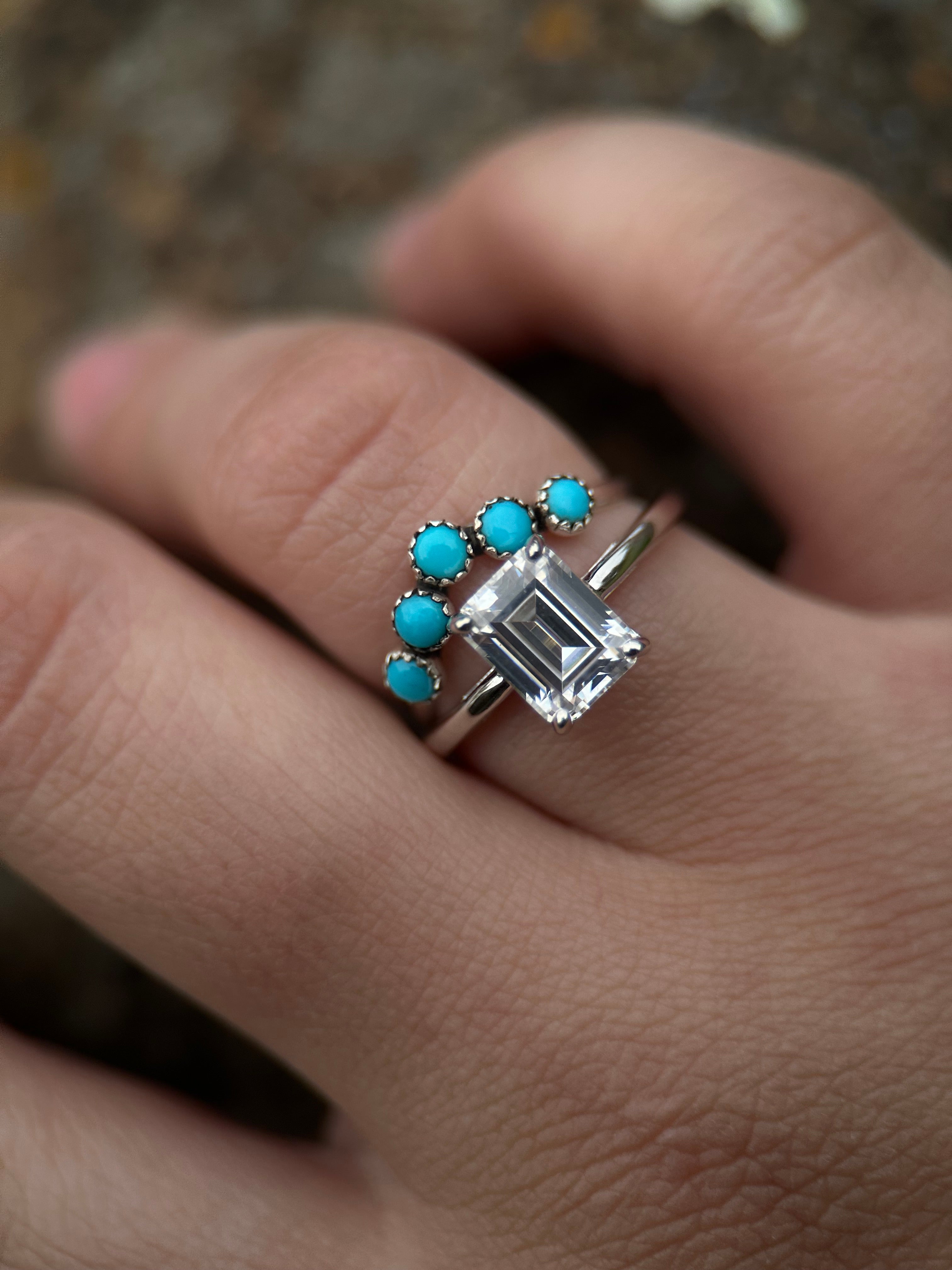 ORIGINAL EMERALD SOLITAIRE TWO RING SET.