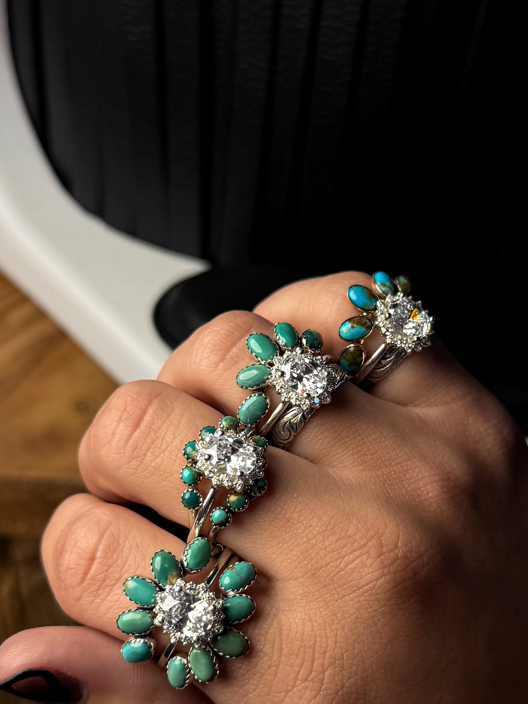 TURQUOISE 4 X 6 SILVER WEDDING BANDS.