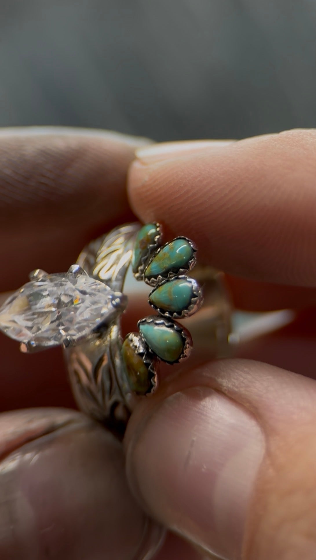 TURQUOISE 2X3MM SILVER WEDDING BANDS.