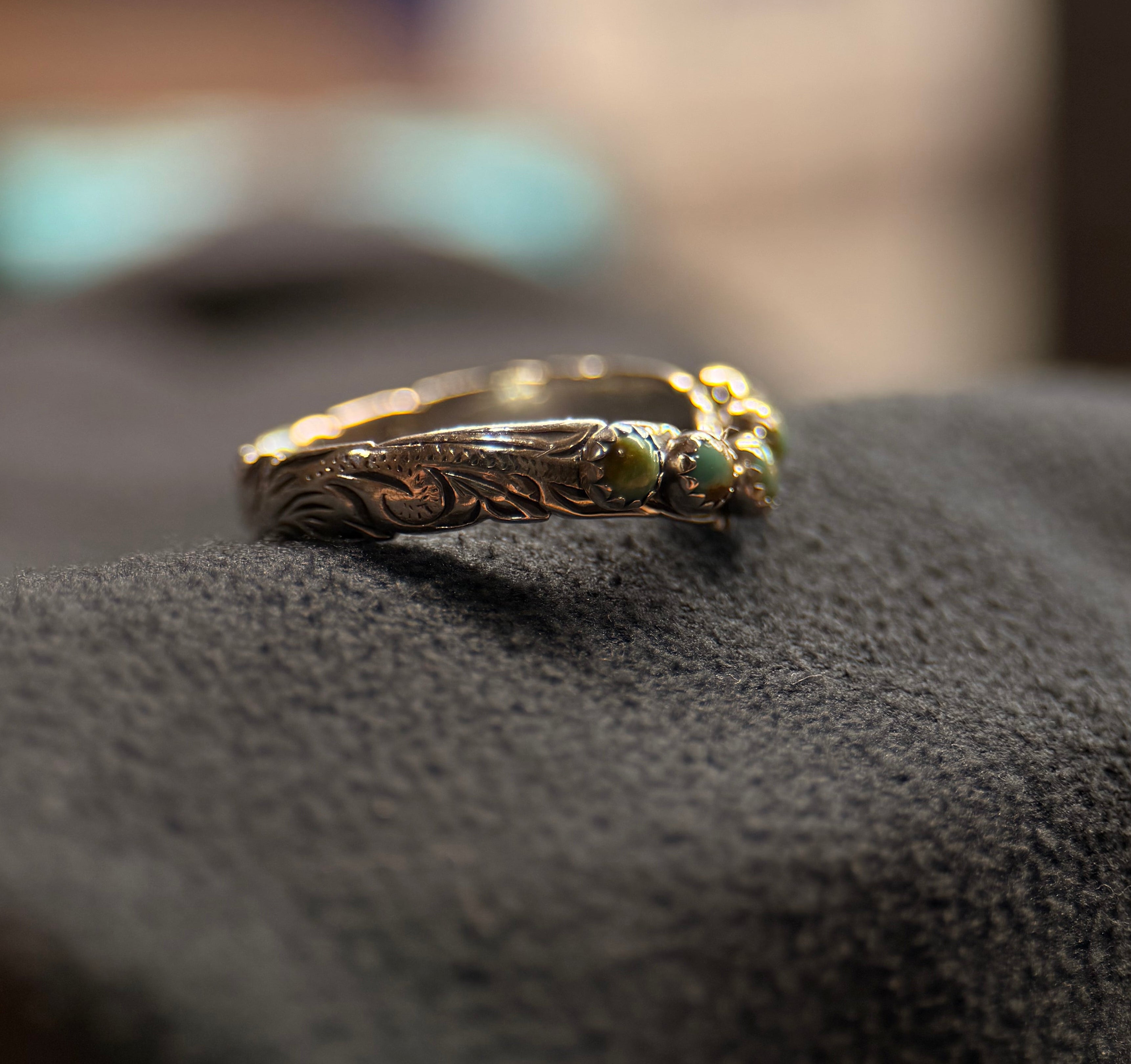 ENGRAVED TURQUOISE 3MM SILVER WEDDING BANDS.