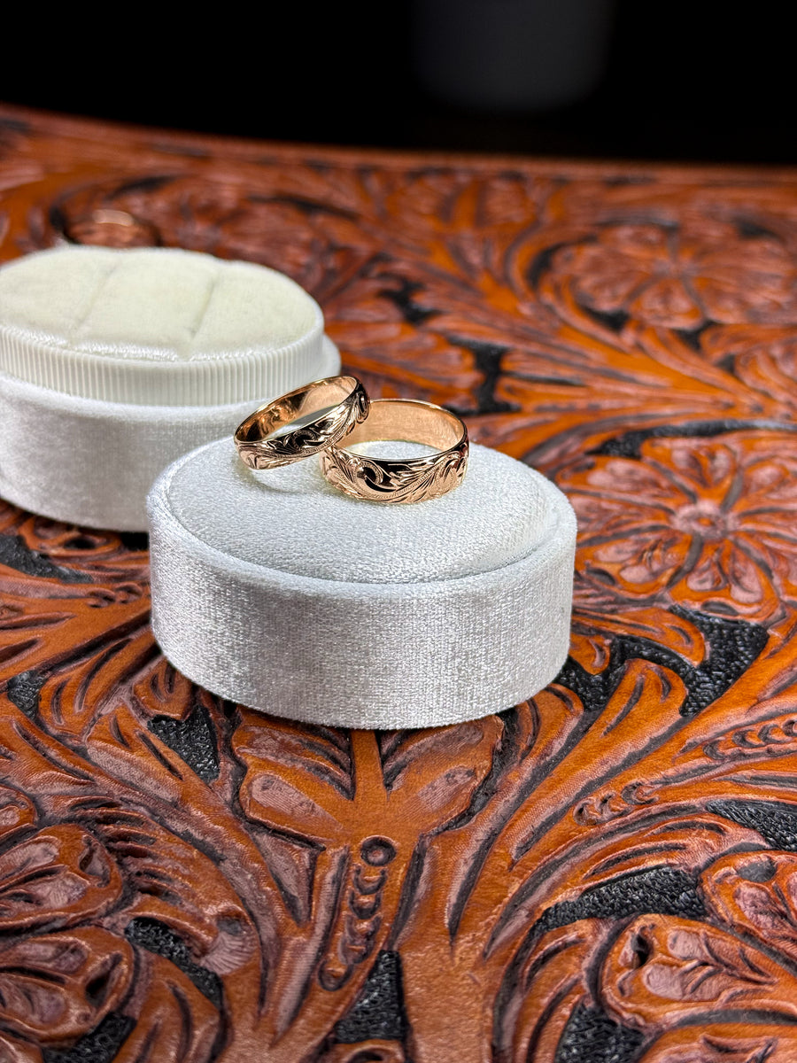 WOMENS ENGRAVED 14k SOLID ROSE GOLD BANDS.