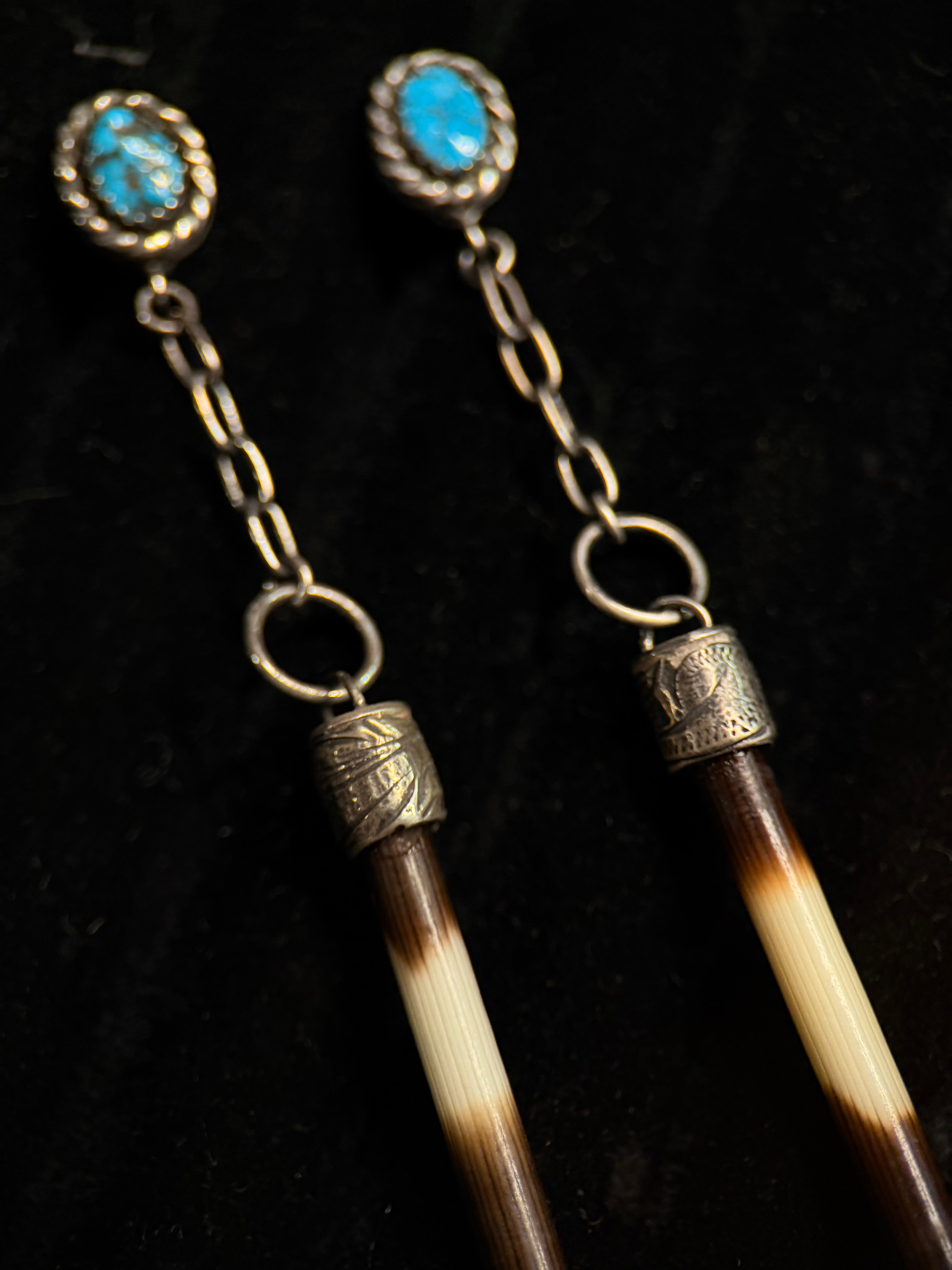 PORCUPINE AND OLD KINGMAN EARRING HAND MADE PIECE.