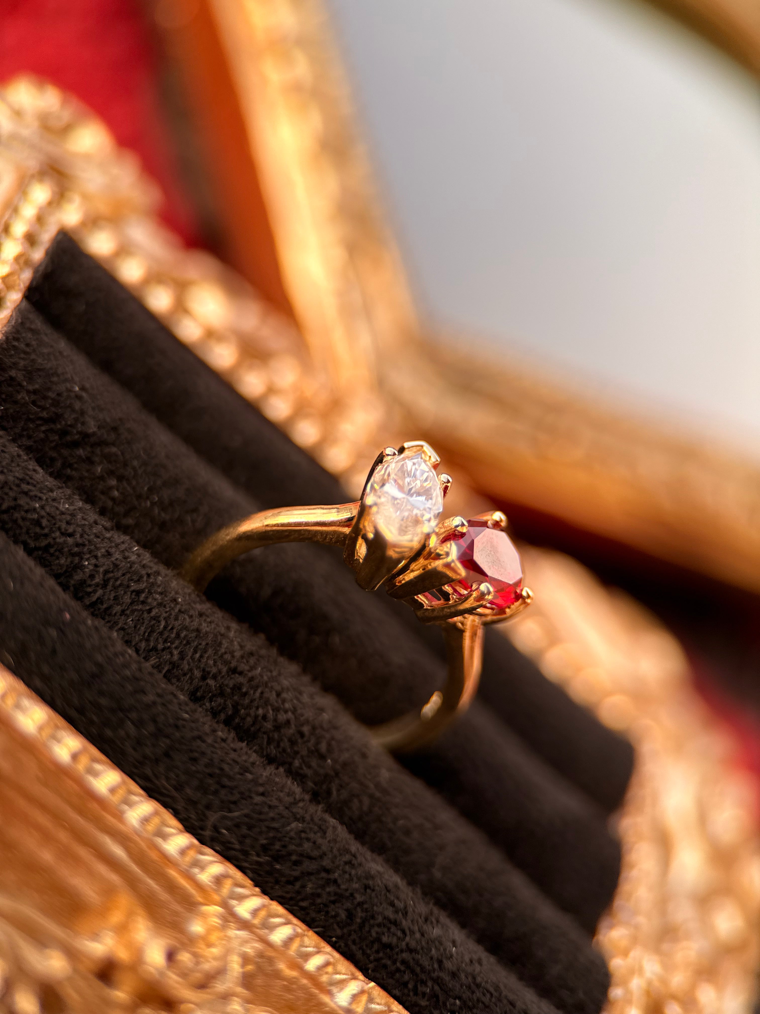 10X5 LAB MOISSANITE AND 9X6 GARNET 10K GOLD.