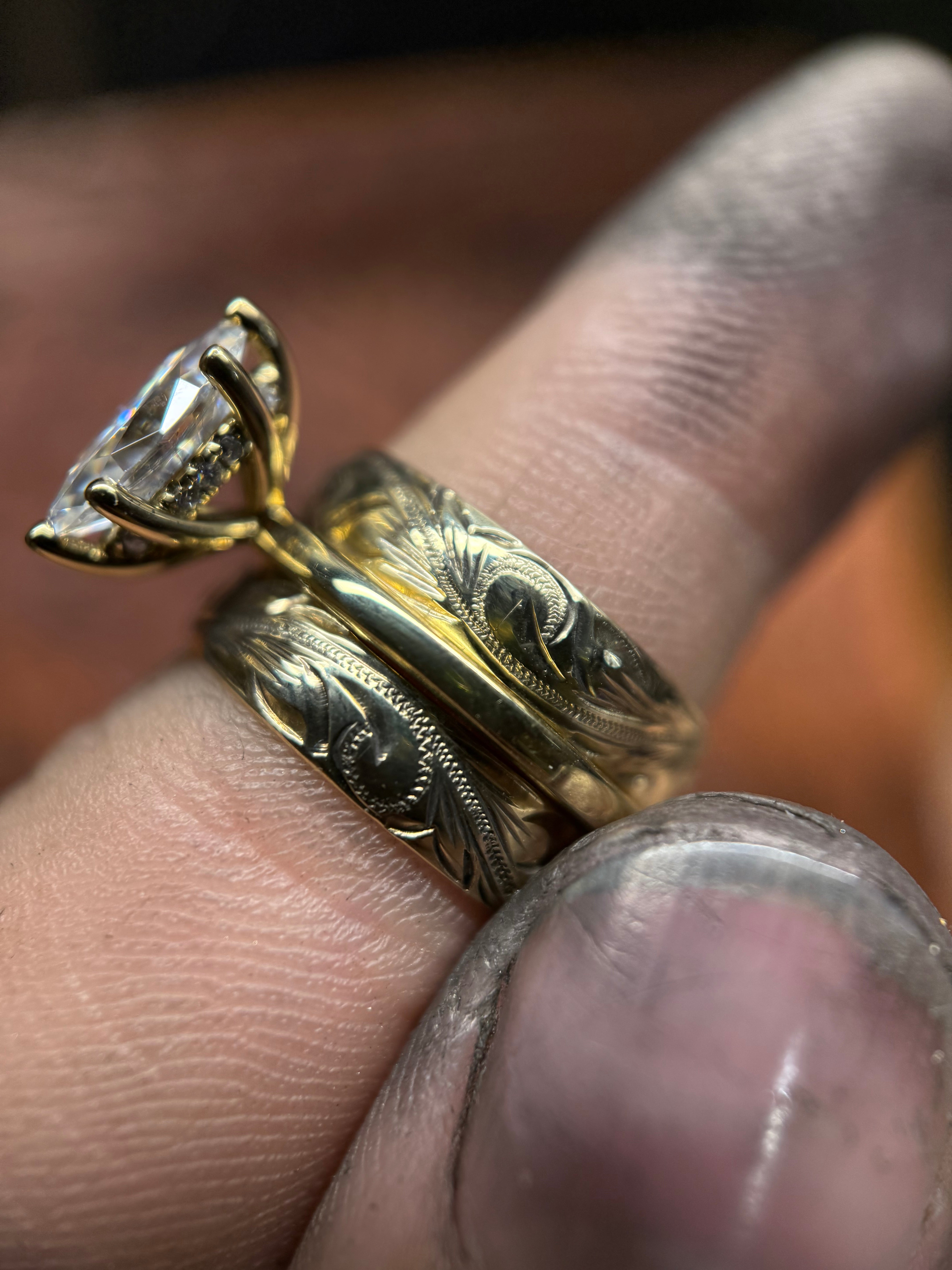 MARQUISE MOISSANITE 14k YELLOW GOLD SET.
