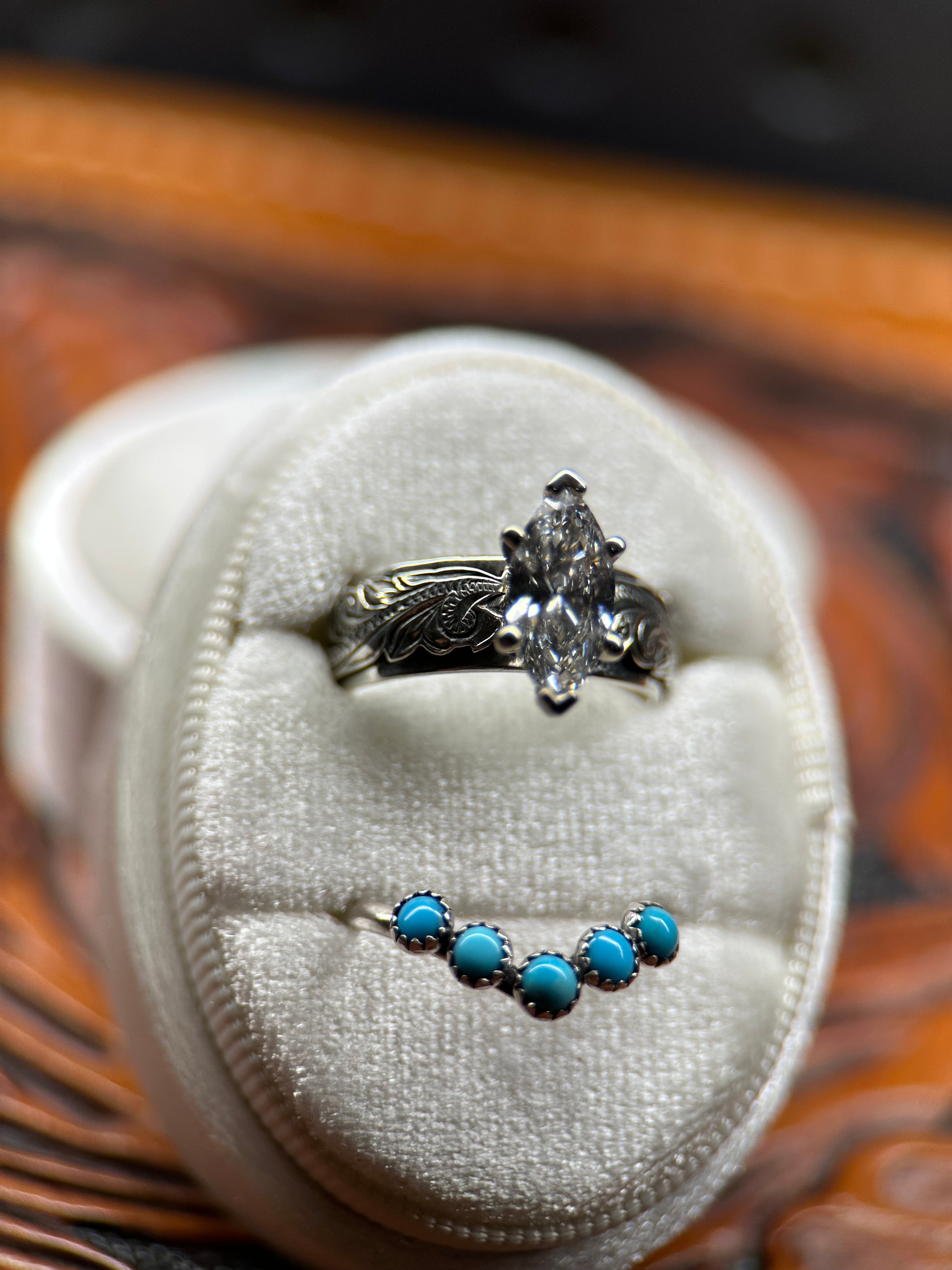 OVERLAY MARQUISE ENGAGEMENT RING.