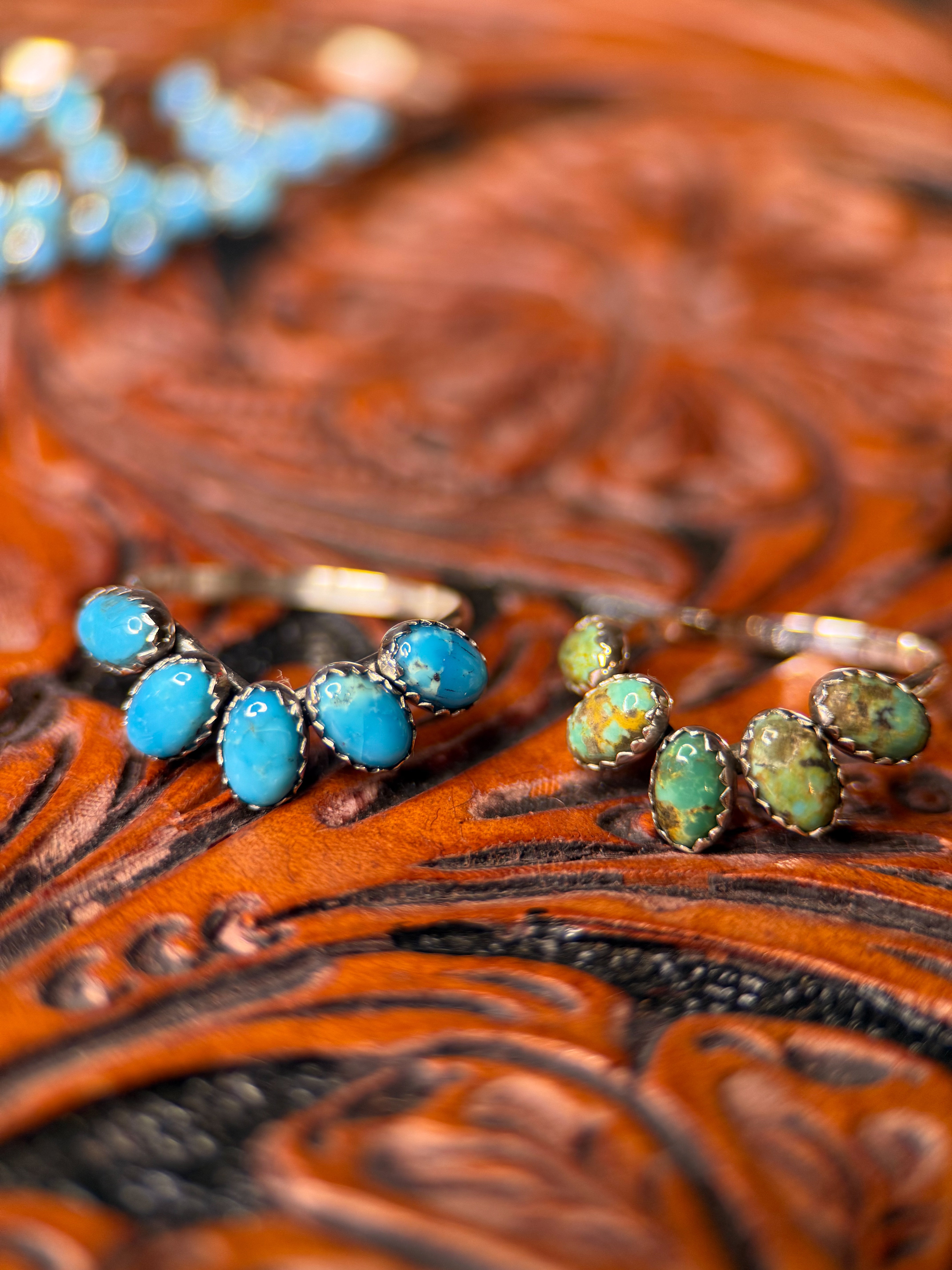 TURQUOISE 4 X 6 SILVER WEDDING BANDS.